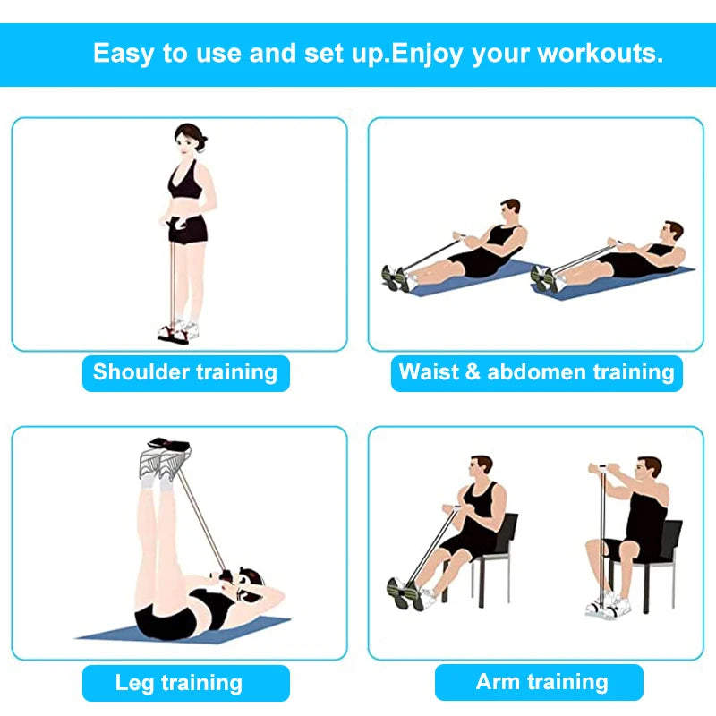 Kit de Bandas de Resistência com Pedal — 4 Tubos para Abdominais e Braços
