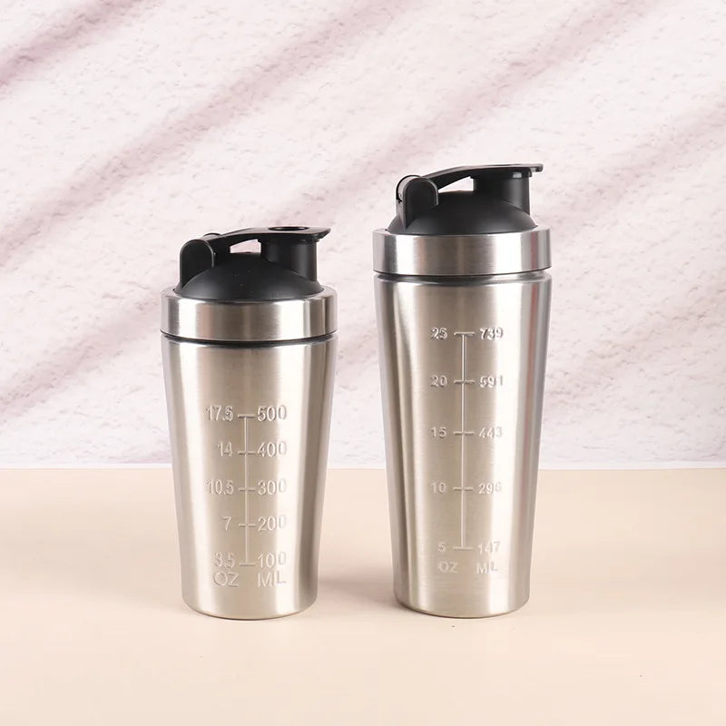 Shaker de Proteína em Aço Inoxidável — 500ml/750ml com Bola Misturadora