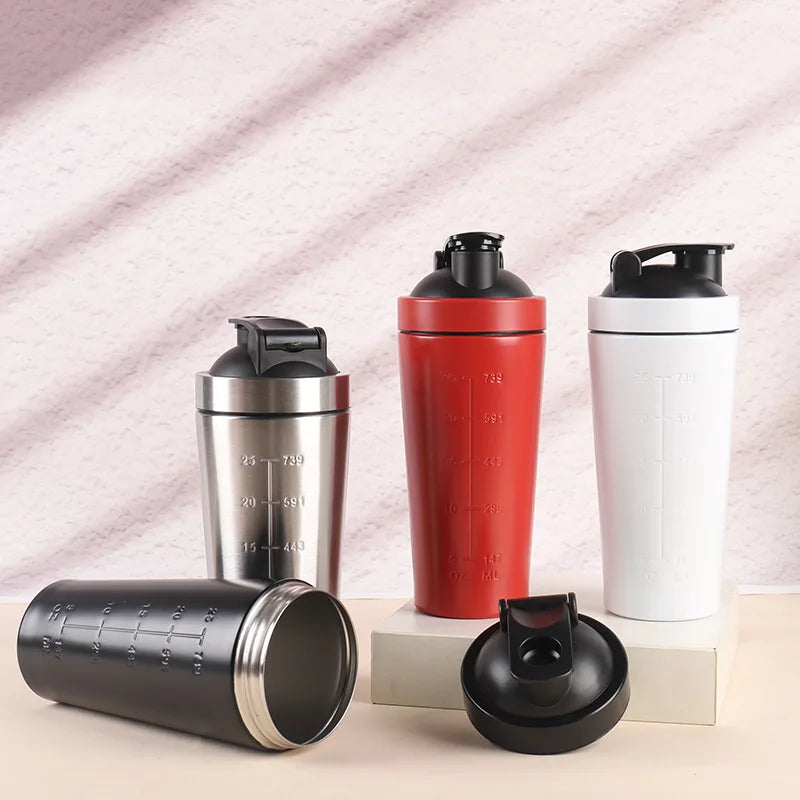 Shaker de Proteína em Aço Inoxidável — 500ml/750ml com Bola Misturadora