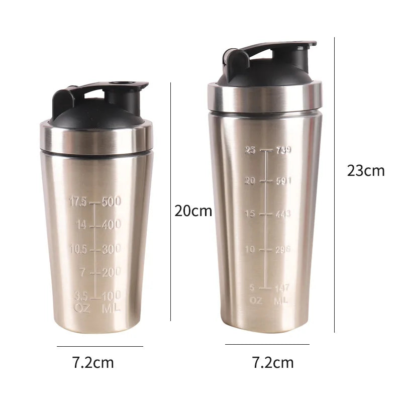 Shaker de Proteína em Aço Inoxidável — 500ml/750ml com Bola Misturadora