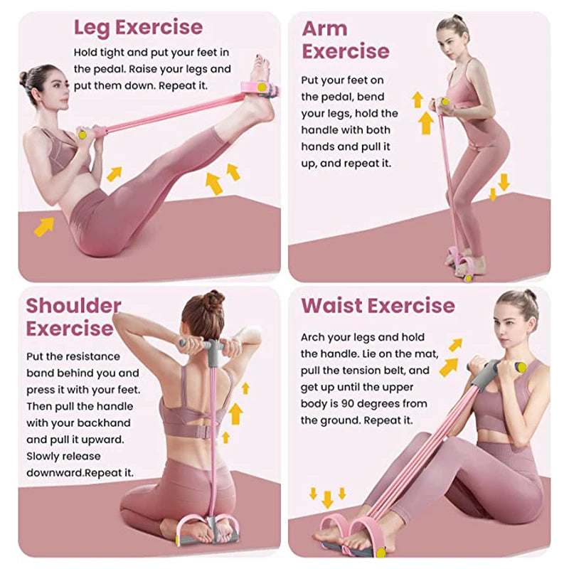 Kit de Bandas de Resistência com Pedal — 4 Tubos para Abdominais e Braços